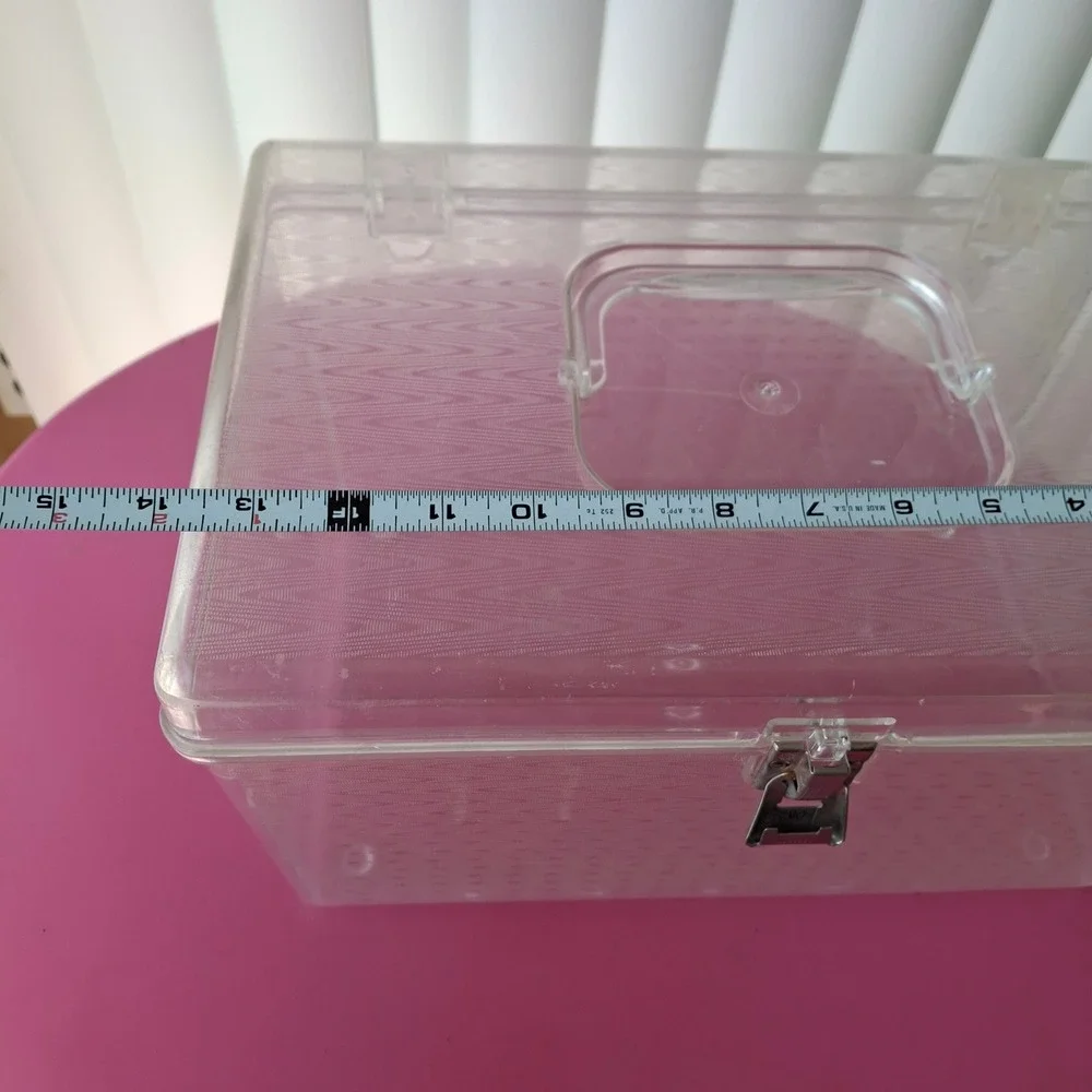 Wil-Hold Vintage Clear Plastic Sewing Box Craft Organizer 2 Removeable Trays